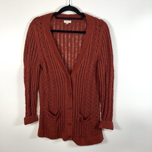 Garnet Hill Women's Organic Cotton Boyfriend Cardigan Red Open Weave Size Small - Picture 1 of 9